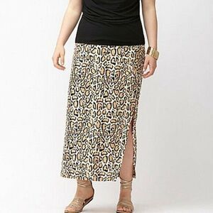 Lane Bryant skirt midi stretch knit elastic waist animal leopard Sz 22/24 Artsy